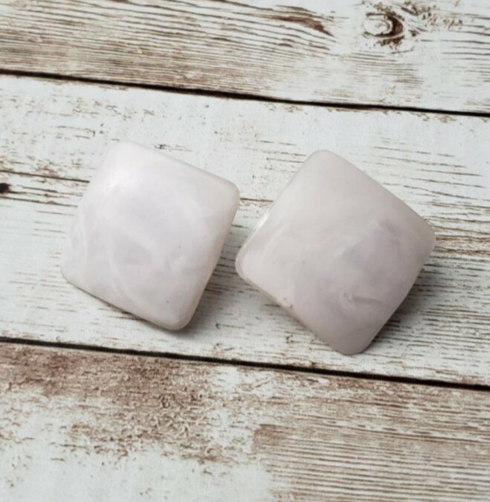 Vintage Clip On Earrings Large Statement Frosted Square